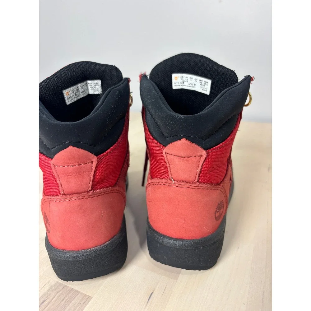 Timberland Field Boots Red Gold Boys Size 13 Nubuck Mesh Mid Top A2JKR